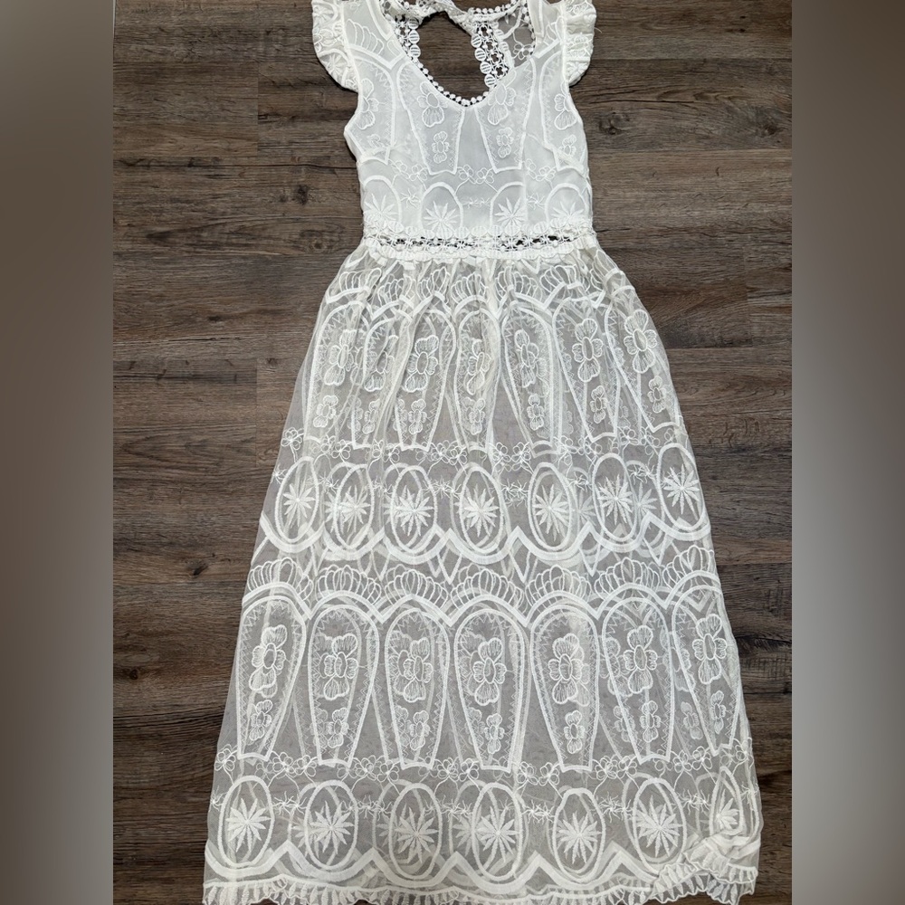 White Lace Overlay Maxi Dress